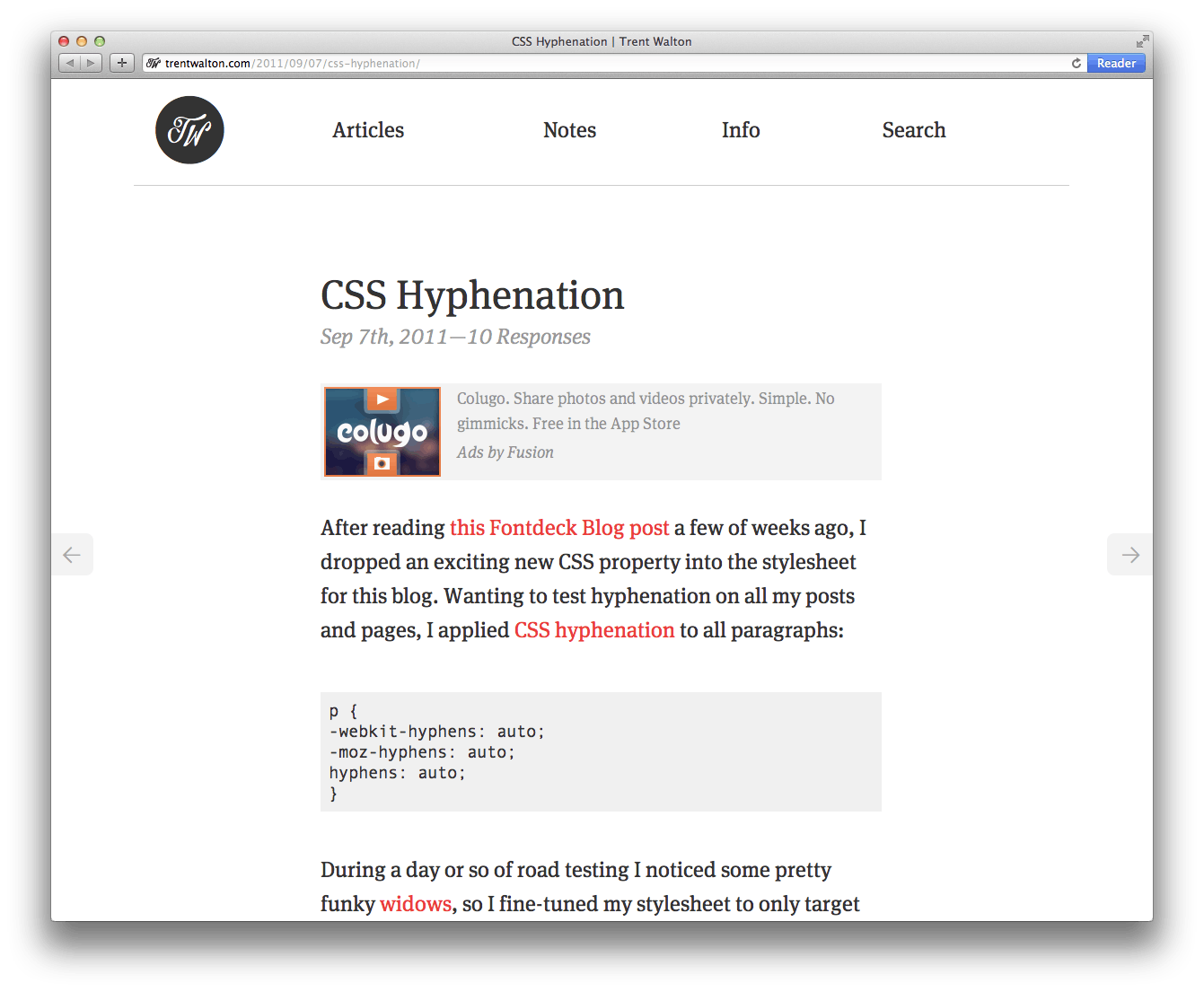 CSS Hyphenation | Trent Walton