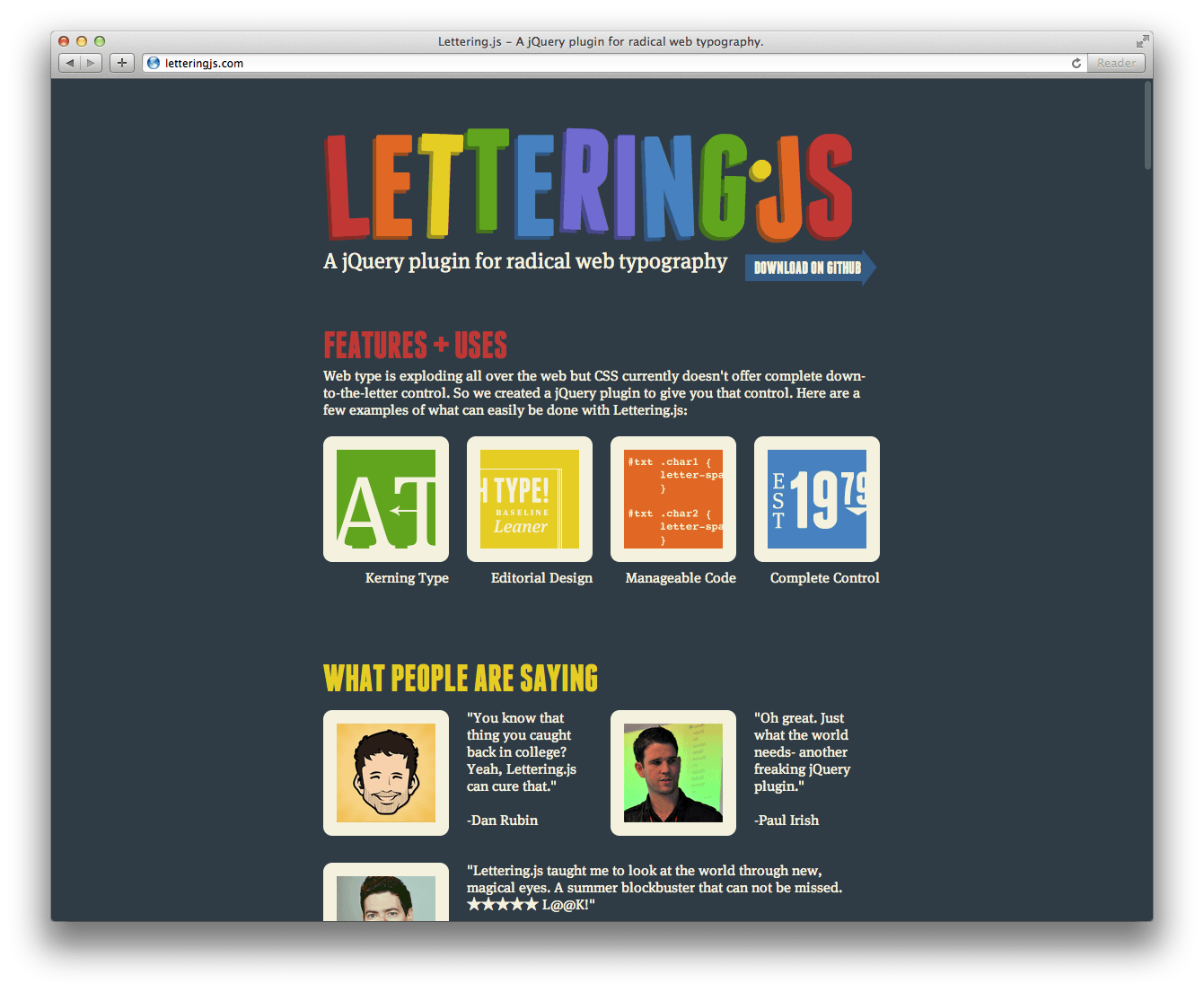 Lettering.js - A jQuery plugin for radical web typography.