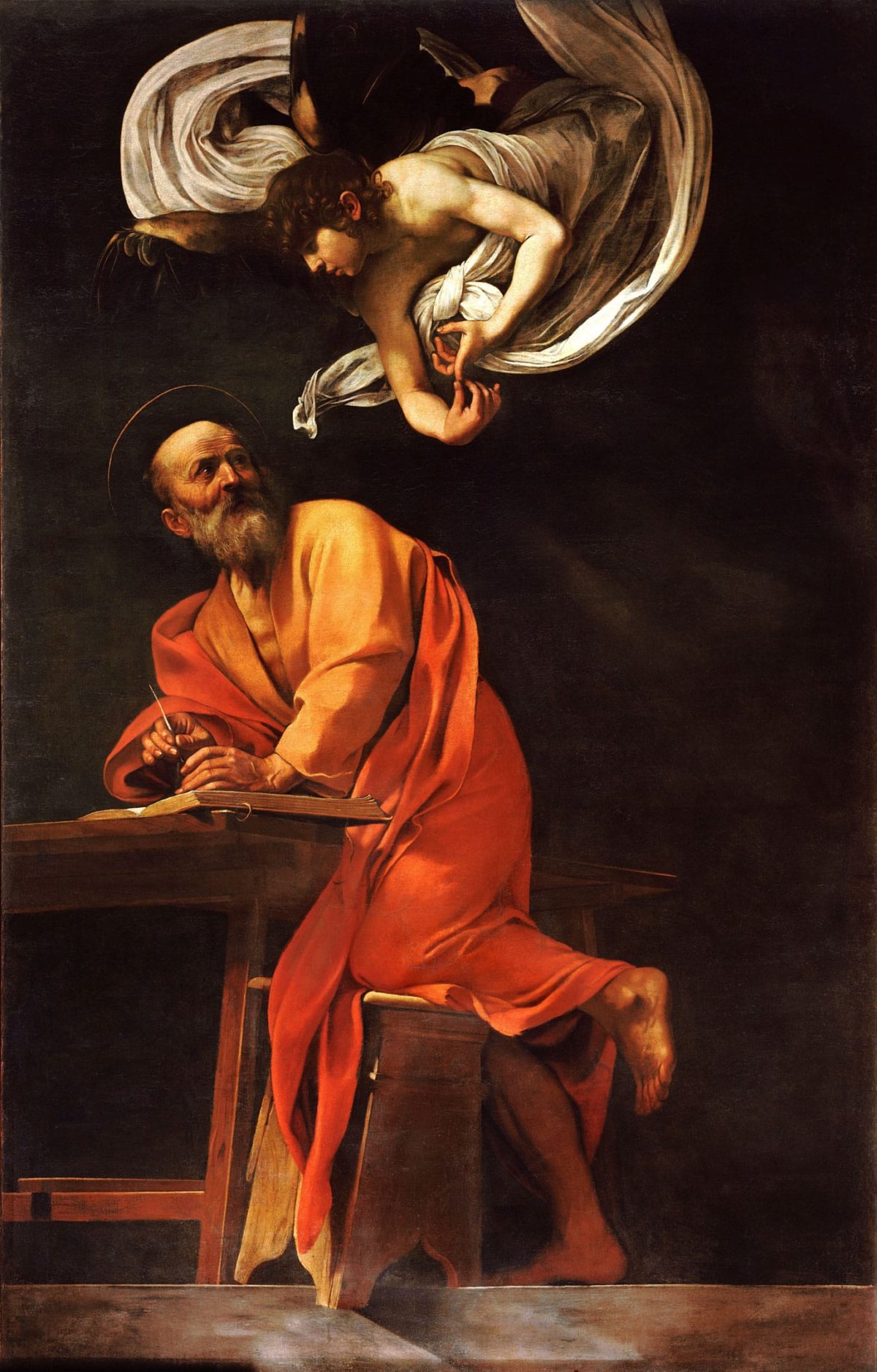 Painting of "The Inspiration of Saint Matthew" by Caravaggio (1602)